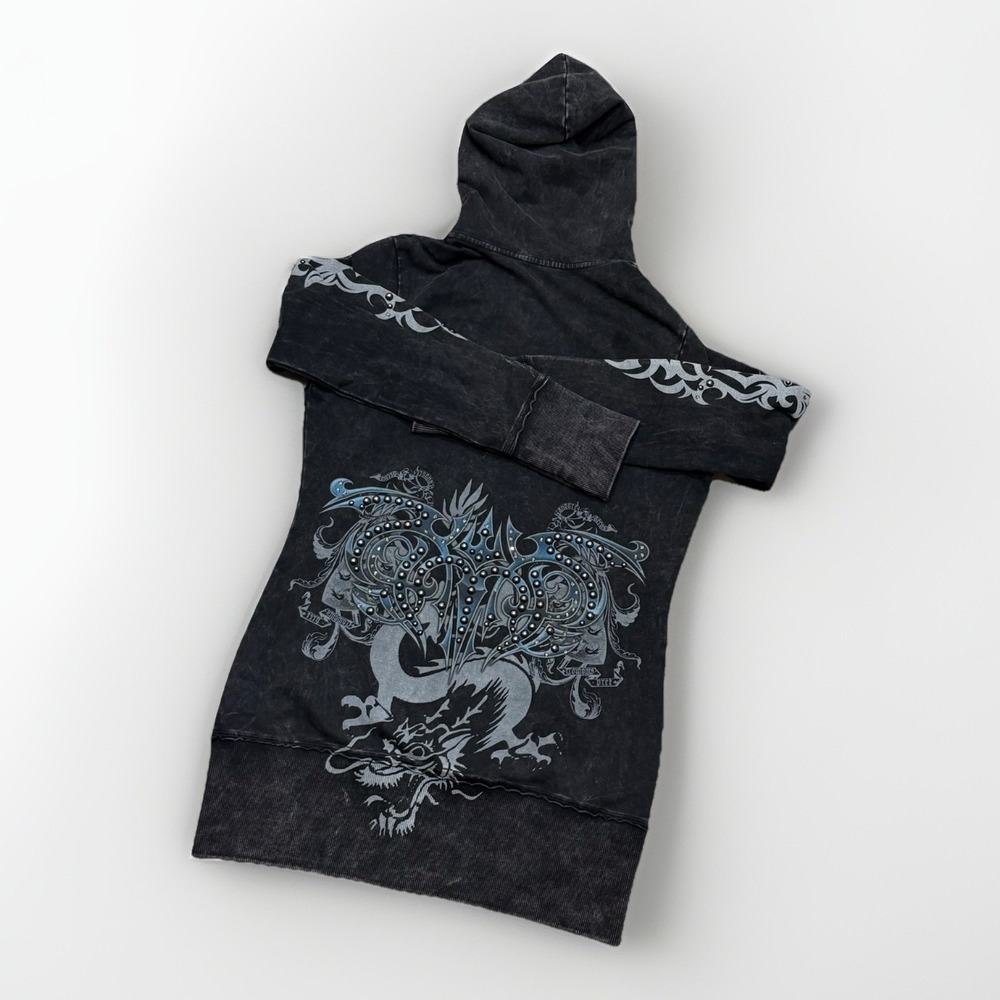 Vintage Y2K  Bejeweled Susan Fixel Hoodie Womens Large Black Rhinestone Dragon